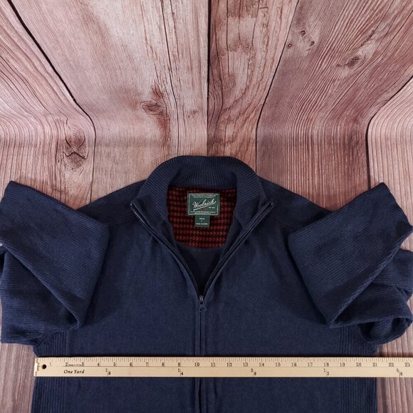 Woolrich Mens Size Large Navy Blue Wool Blend Full Zip Stretch Ribbed Sweater - Picture 13 of 14
